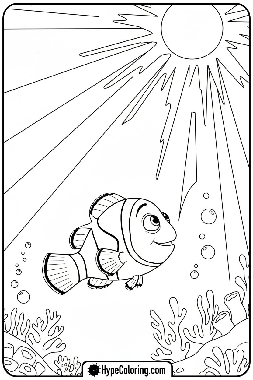 Click to download PDF nemo-watching-sun-rays - nemo coloring pages