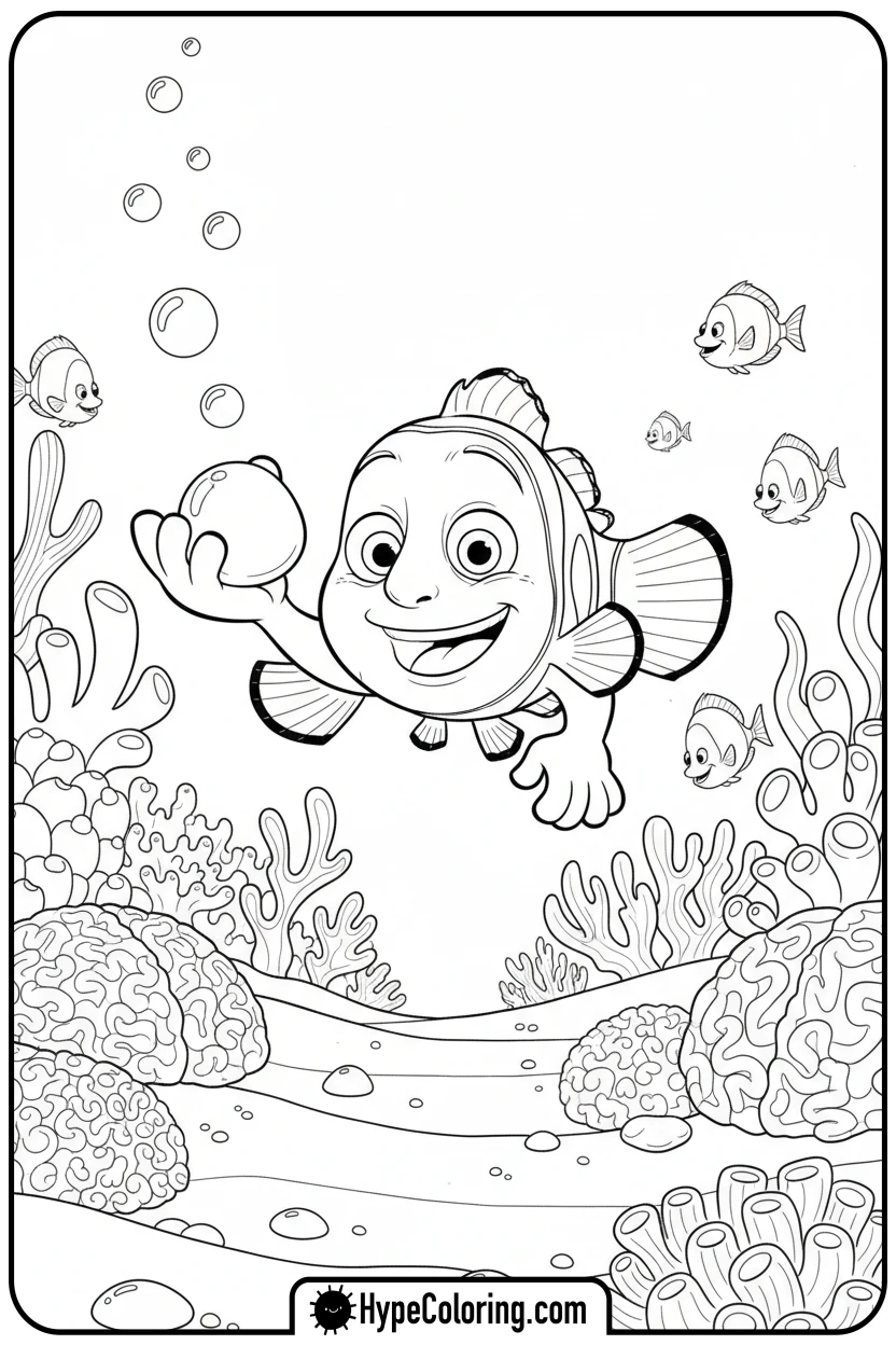 Click to download PDF nemo-holding-a-smooth-pebble - nemo coloring pages
