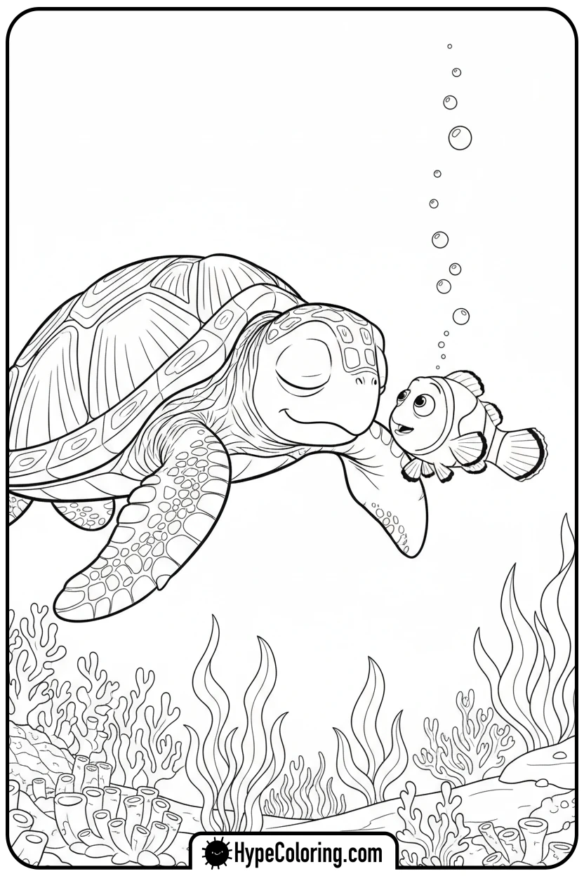 Click to download PDF nemo-past-sleeping-turtle - nemo coloring pages