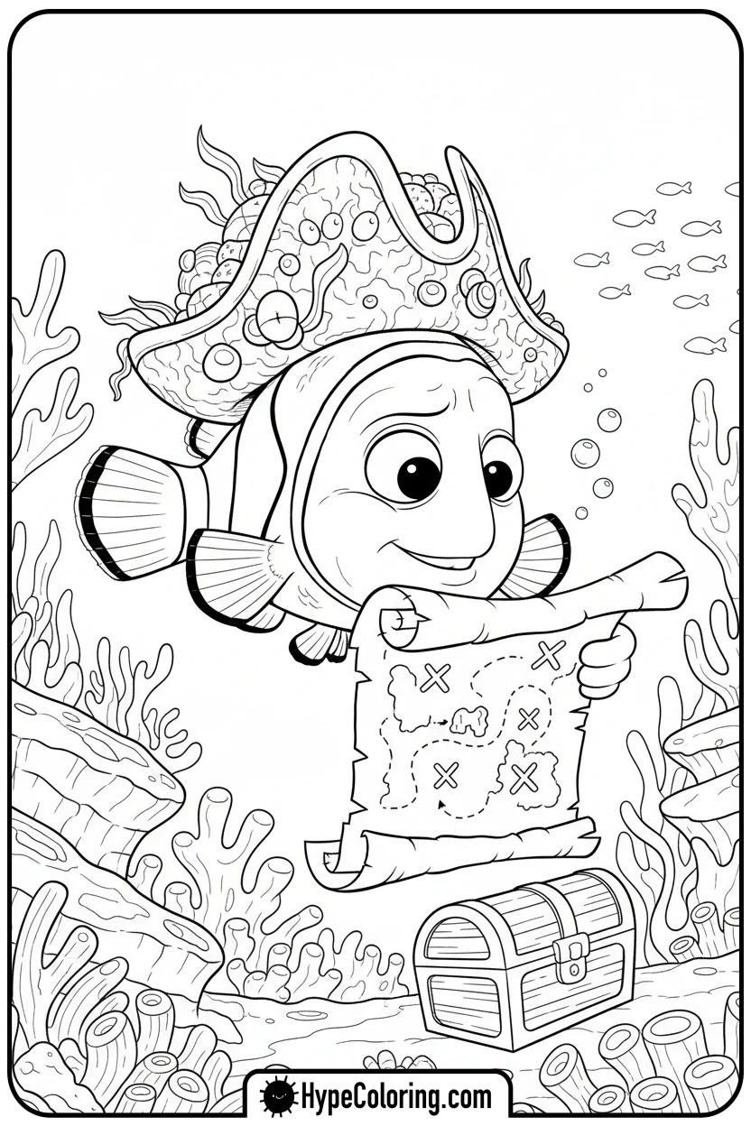 Click to download PDF nemo-pirate-with-map - nemo coloring pages