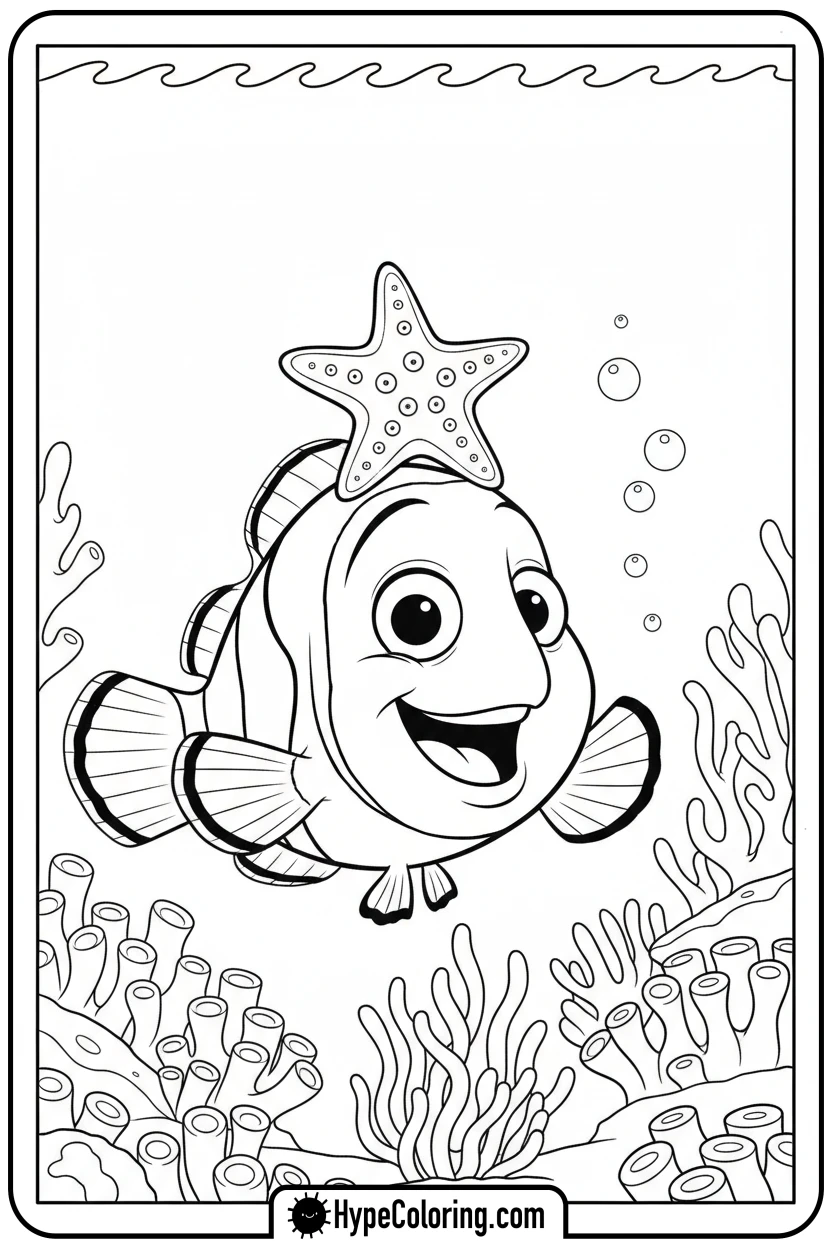 Click to download PDF nemo-balancing-starfish - nemo coloring pages
