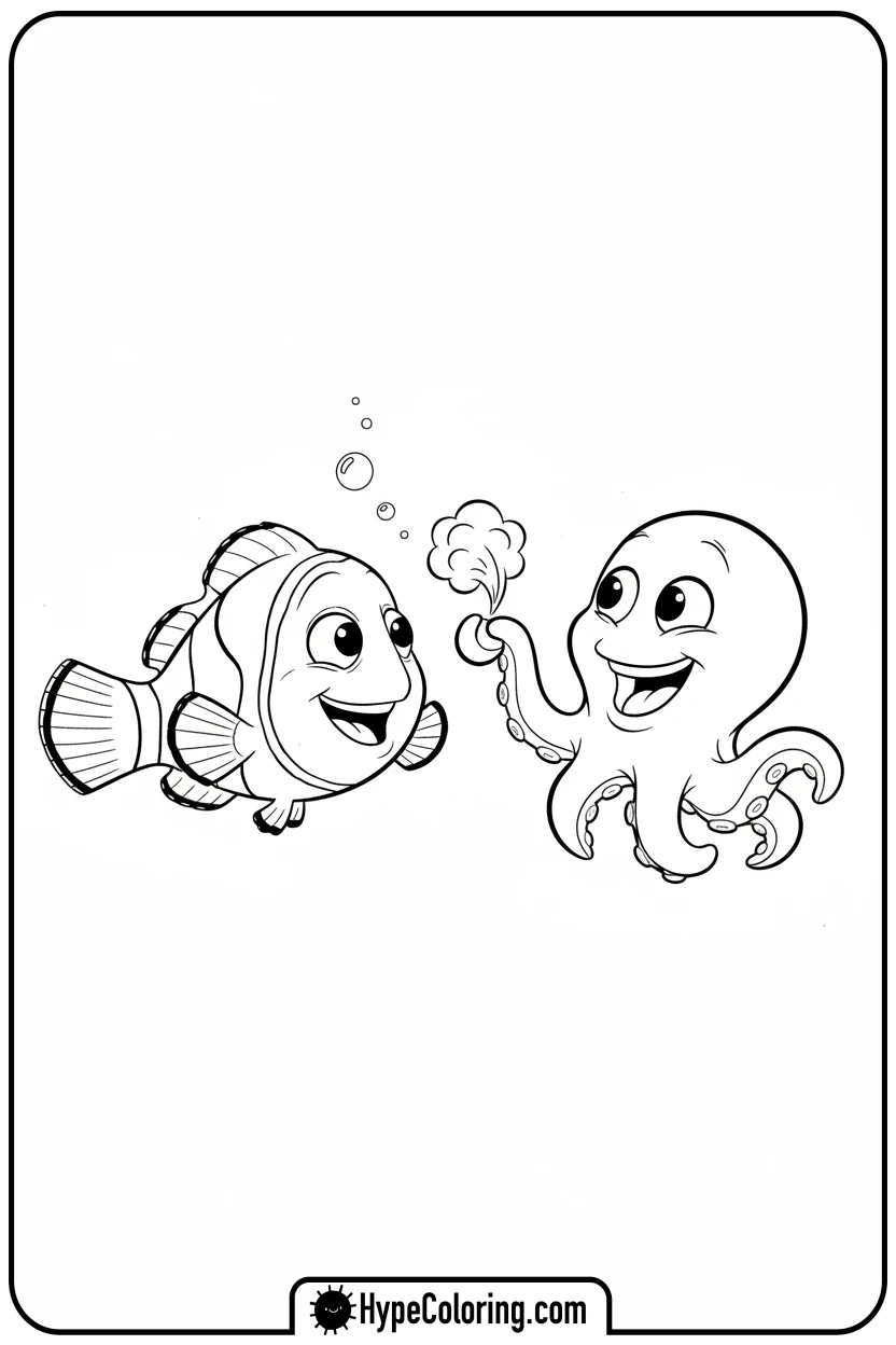 Click to download PDF nemo-with-pearl-the-octopus - nemo coloring pages