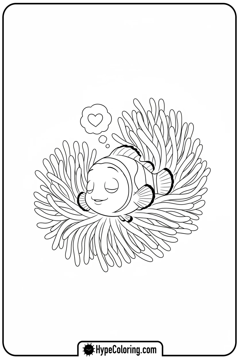 Click to download PDF nemo-sleeping-in-anemone - nemo coloring pages