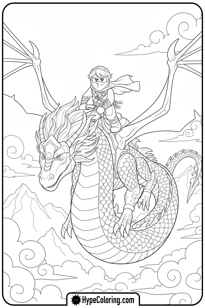 lloyd-riding-green-dragon - ninjago coloring pages