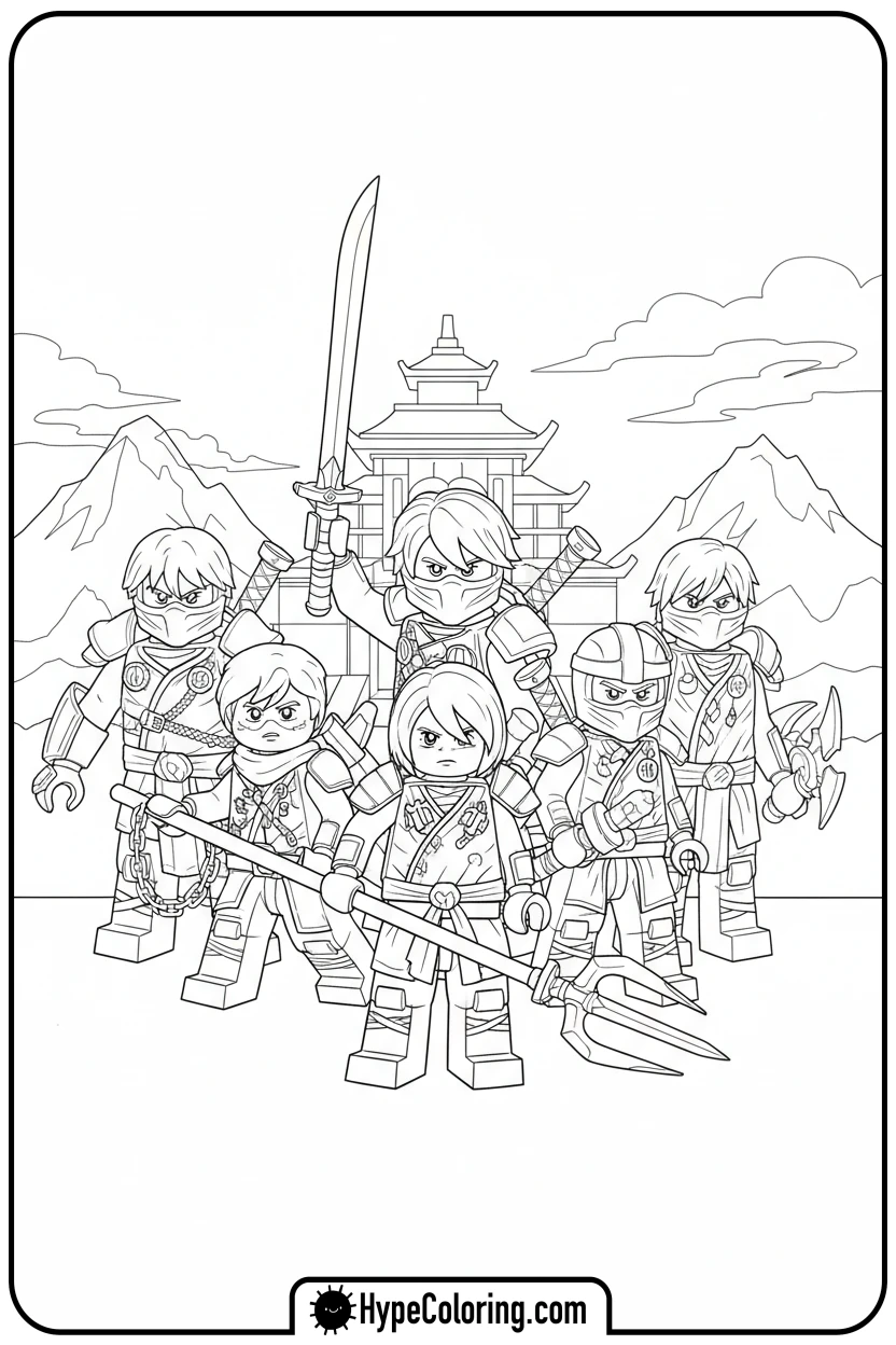 ninjago-team-group-pose - ninjago coloring pages