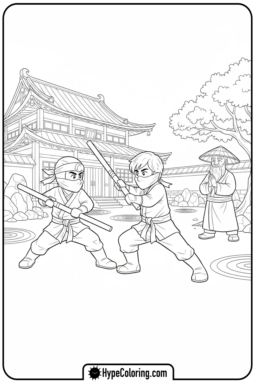 kai-and-lloyd-training - ninjago coloring pages