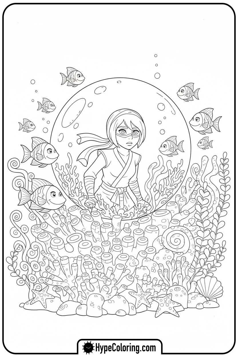 nya-exploring-underwater - ninjago coloring pages