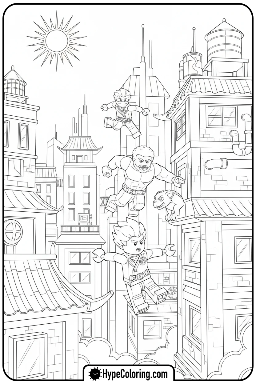 ninjas-parkouring-rooftops - ninjago coloring pages