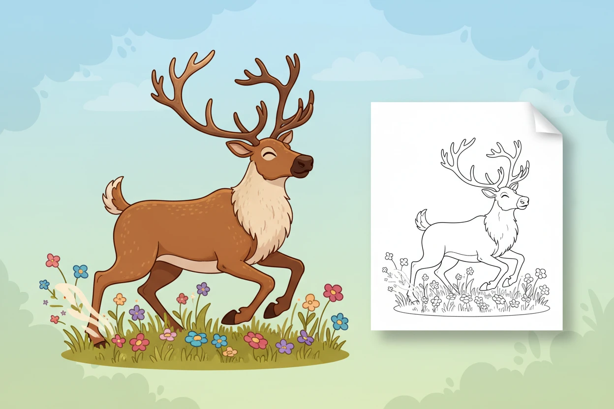 energetic-reindeer-running-with-joy - reindeer coloring page