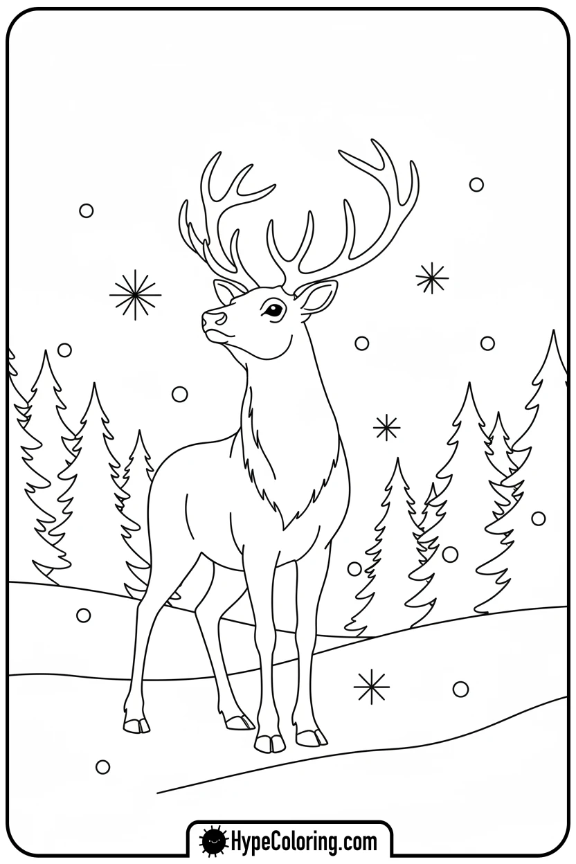 majestic-reindeer-in-snow - reindeer coloring page