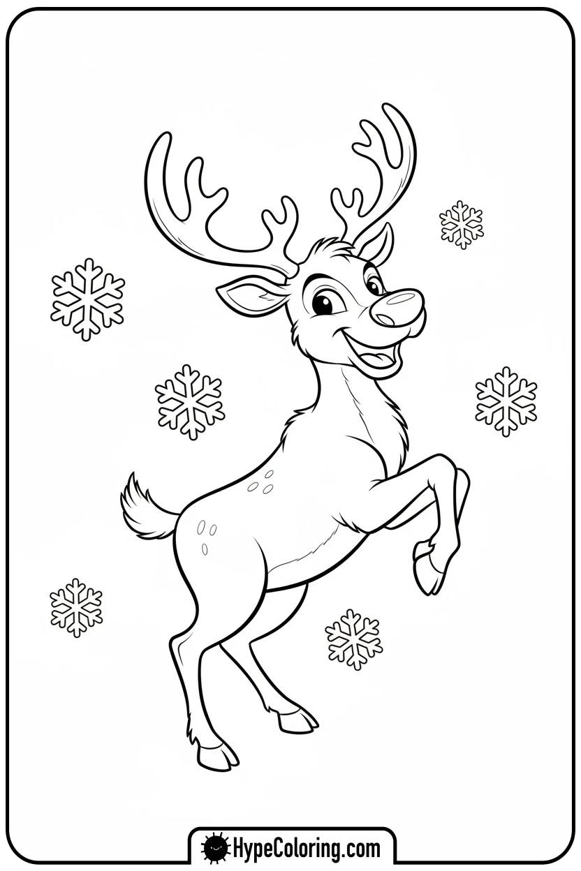 playful-reindeer-kicking-hoof - reindeer coloring page