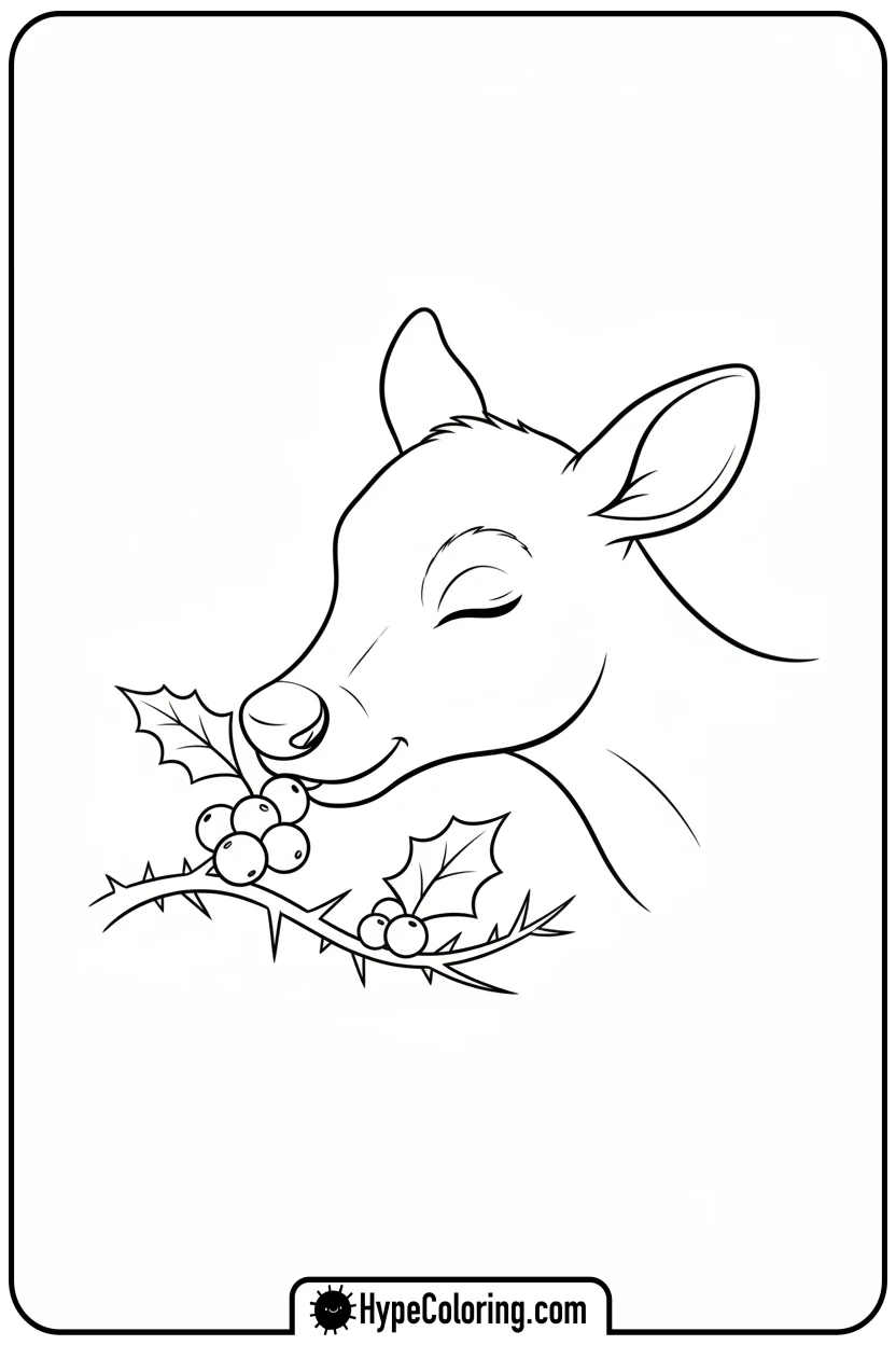 reindeer-eating-berries - reindeer coloring page