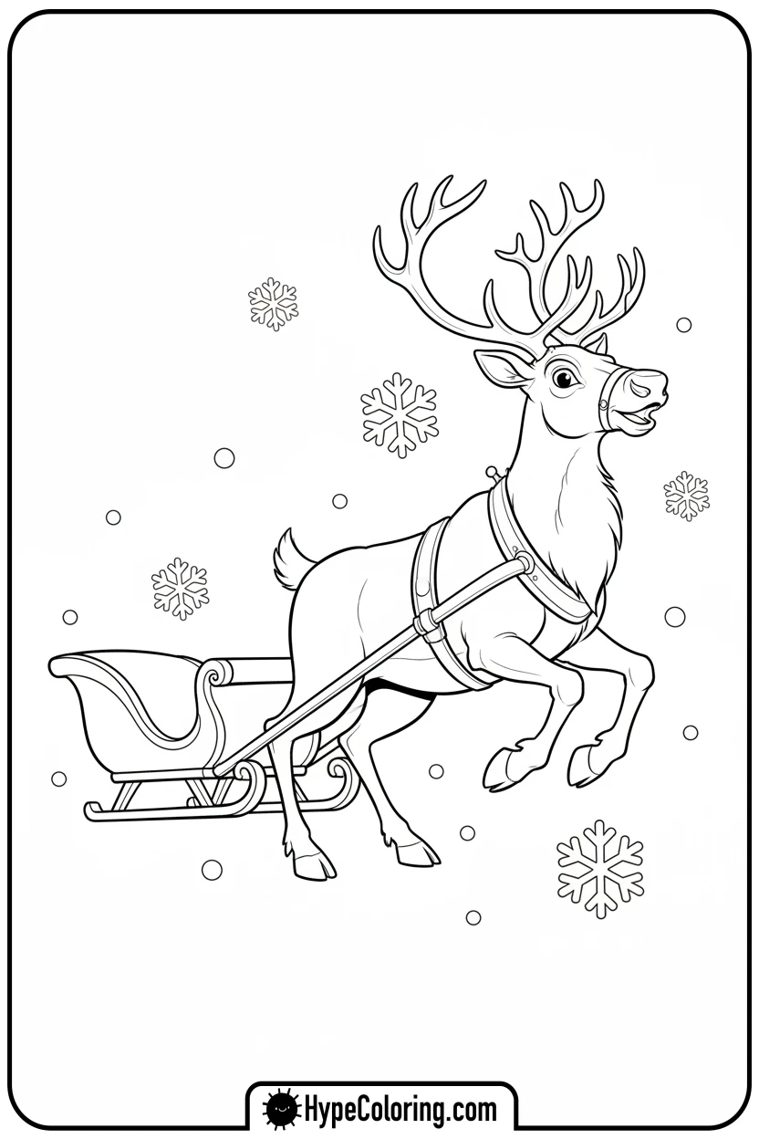 reindeer-ready-with-sleigh - reindeer coloring page