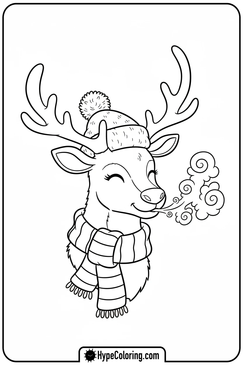 reindeer-in-scarf-and-hat - reindeer coloring page
