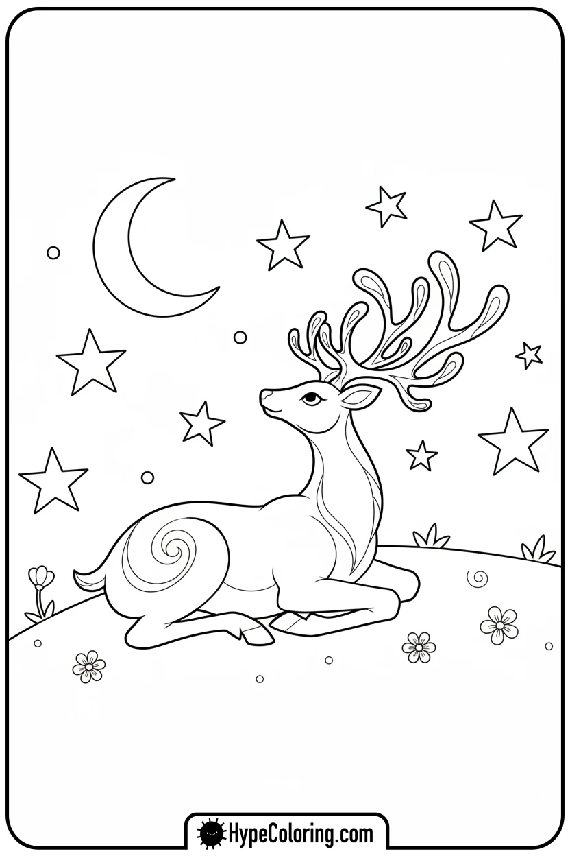 reindeer-looking-at-stars - reindeer coloring page
