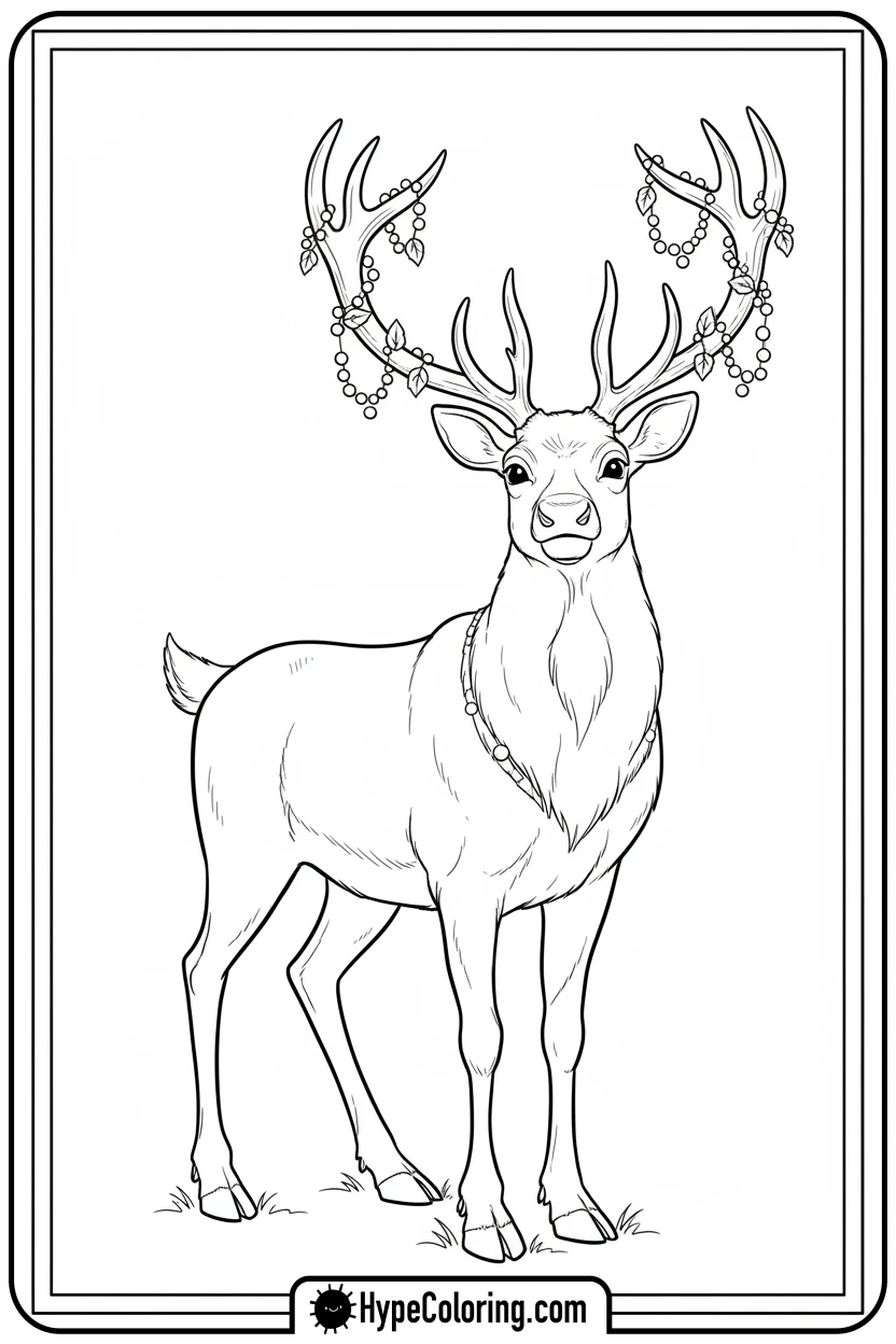 reindeer-with-decorated-antlers - reindeer coloring page