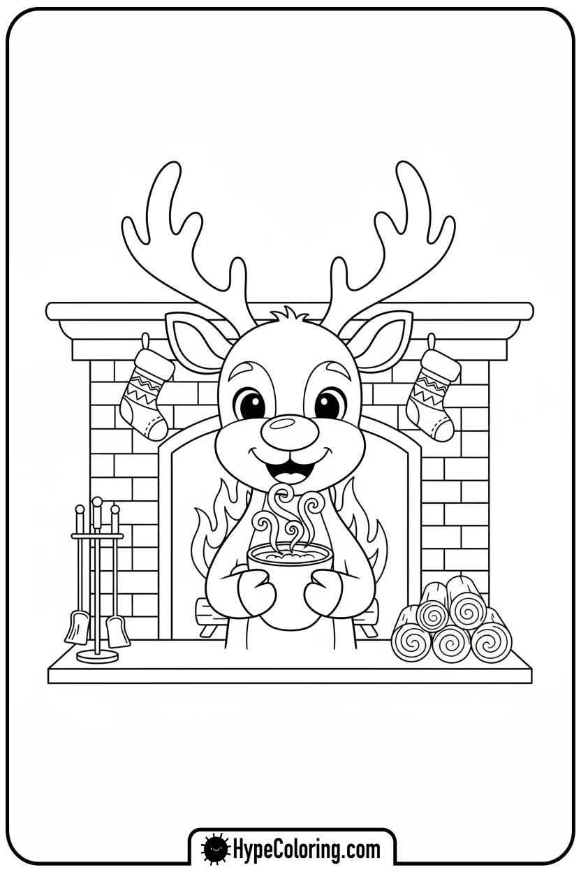 reindeer-drinking-cocoa - reindeer coloring page
