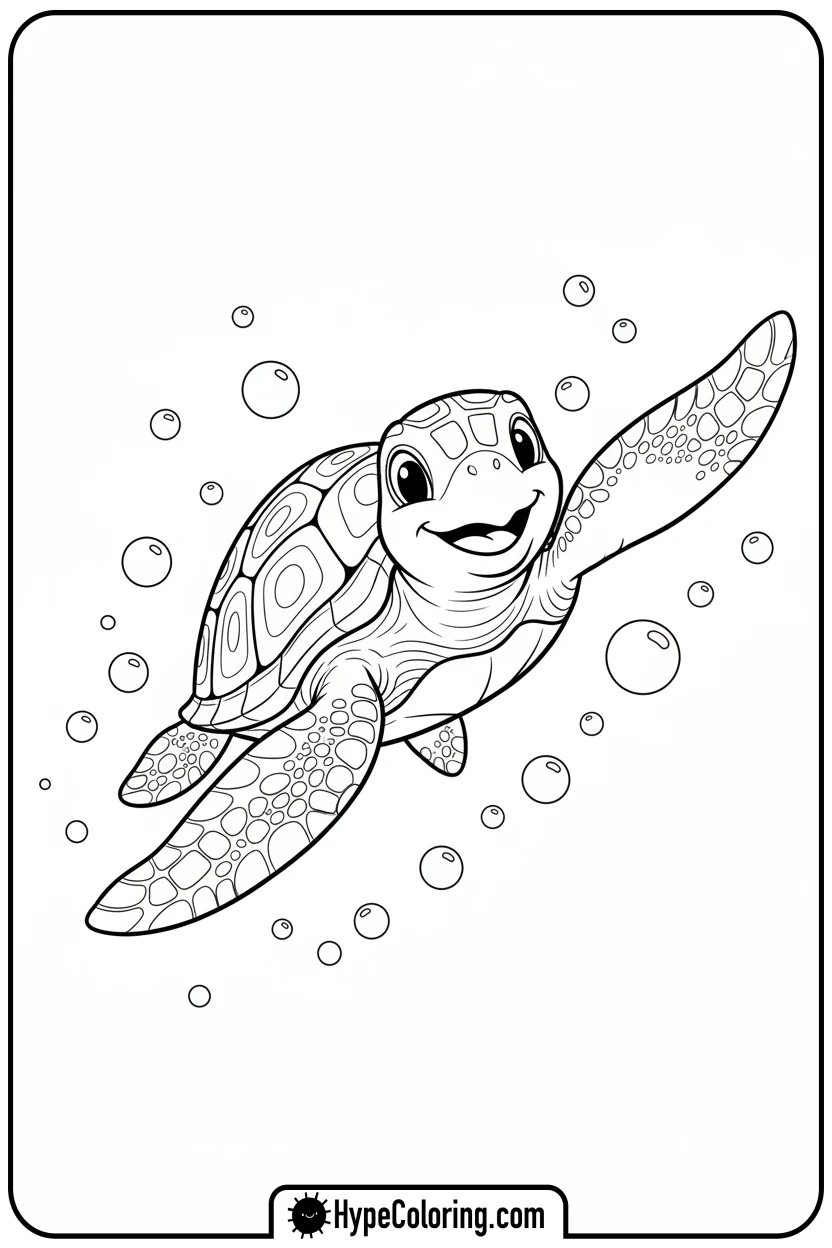 sea-turtle-swimming-with-bubbles - sea turtle coloring page