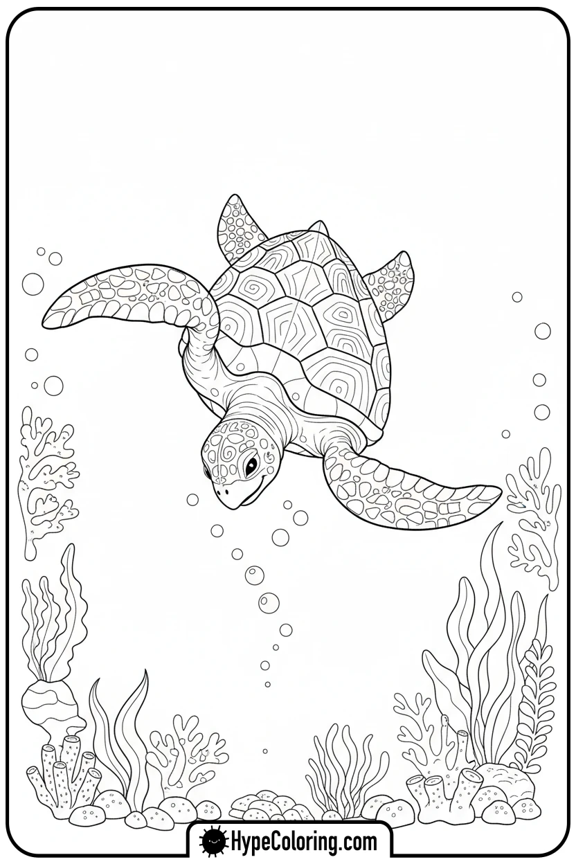 playful-sea-turtle-somersaulting - sea turtle coloring page