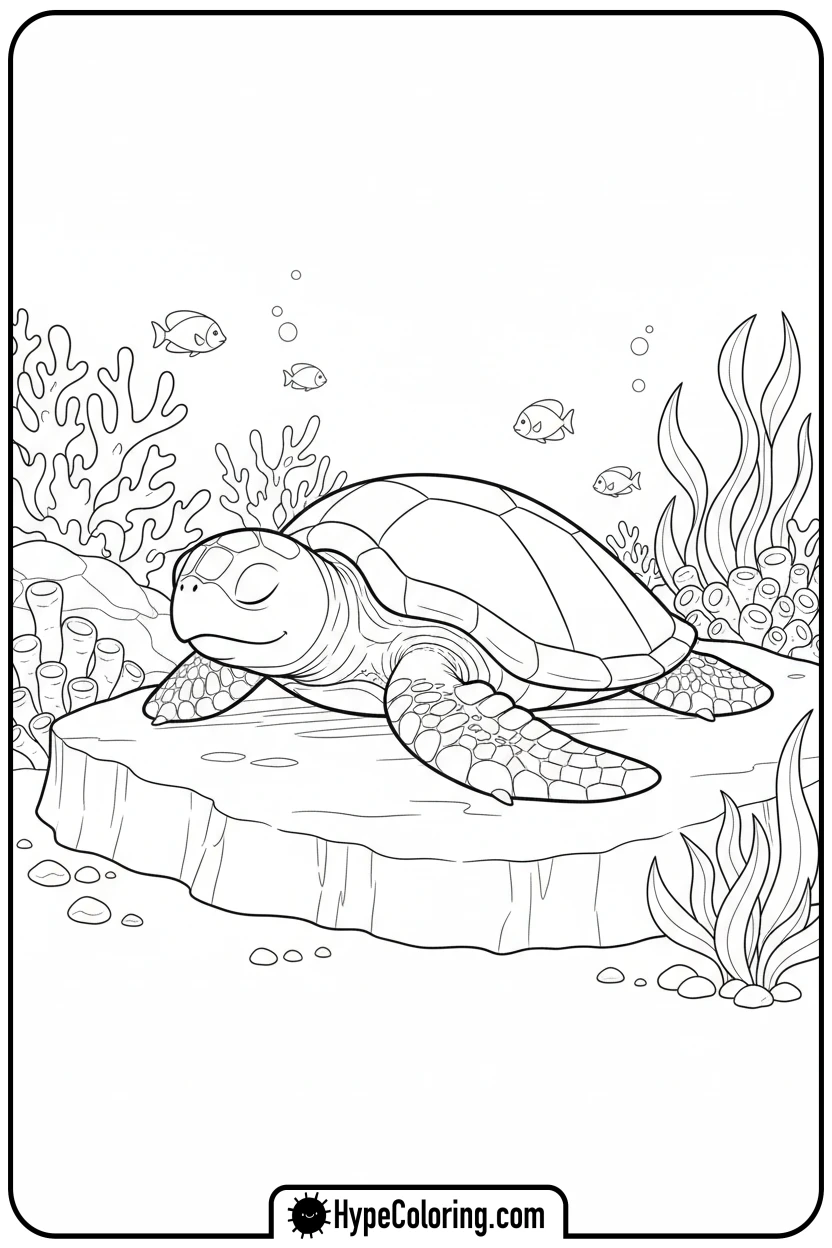 sea-turtle-resting-on-rock - sea turtle coloring page