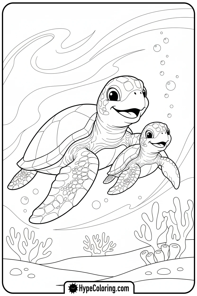 mother-and-baby-sea-turtles - sea turtle coloring page
