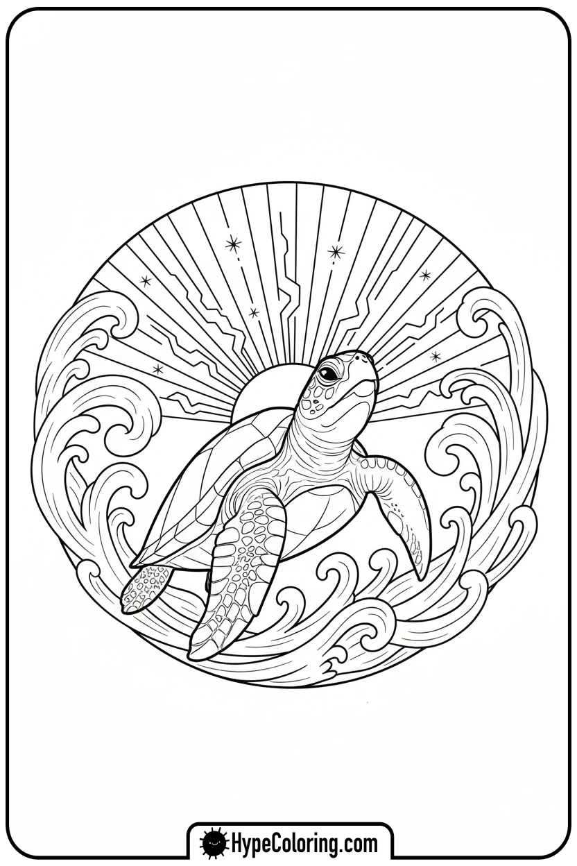 sea-turtle-looking-at-sun-rays - sea turtle coloring page