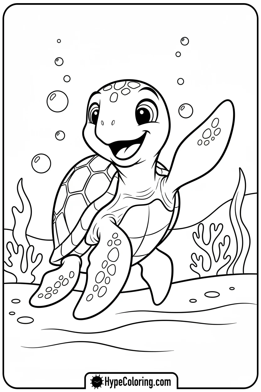 sea-turtle-waving-flipper - sea turtle coloring page