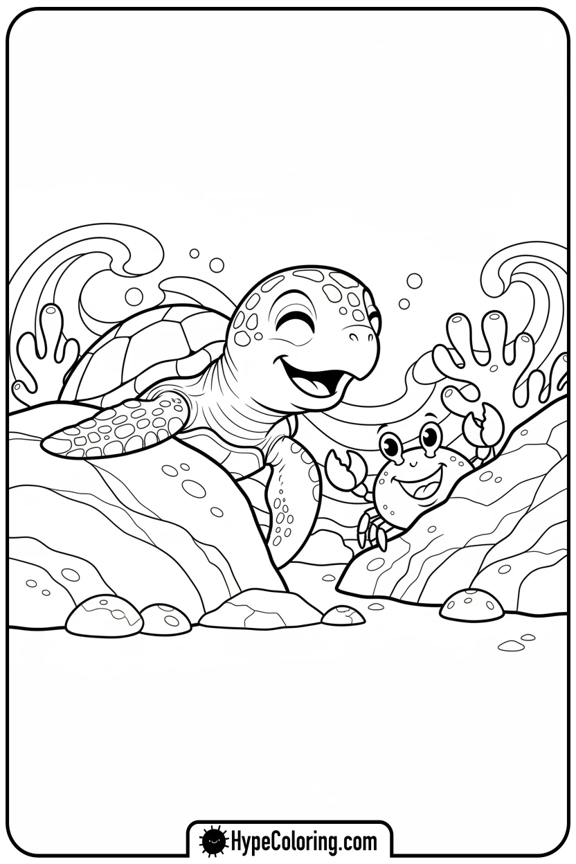 sea-turtle-playing-peek-a-boo - sea turtle coloring page