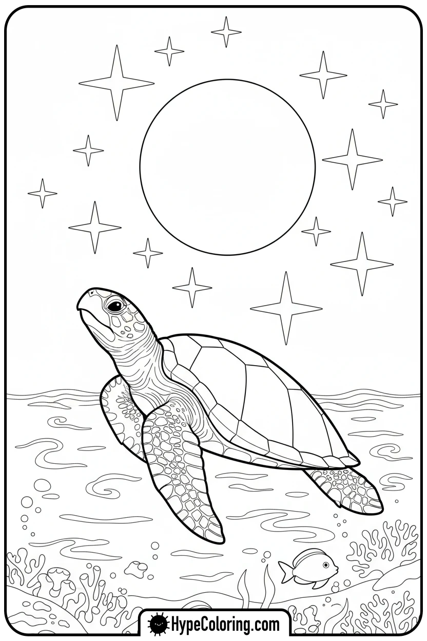 sea-turtle-looking-at-moon - sea turtle coloring page