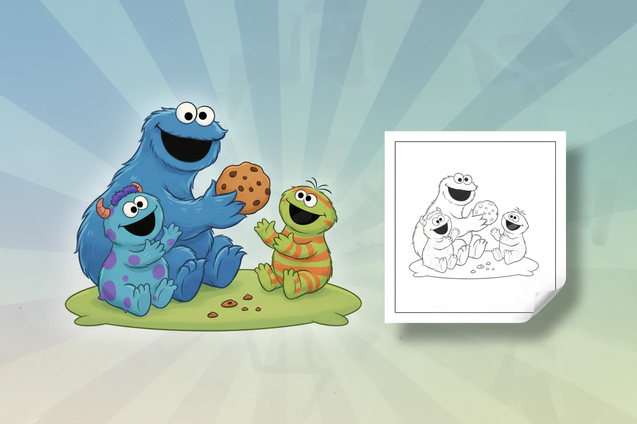 cookie-monster-happily-sharing-a - sesame street coloring pages