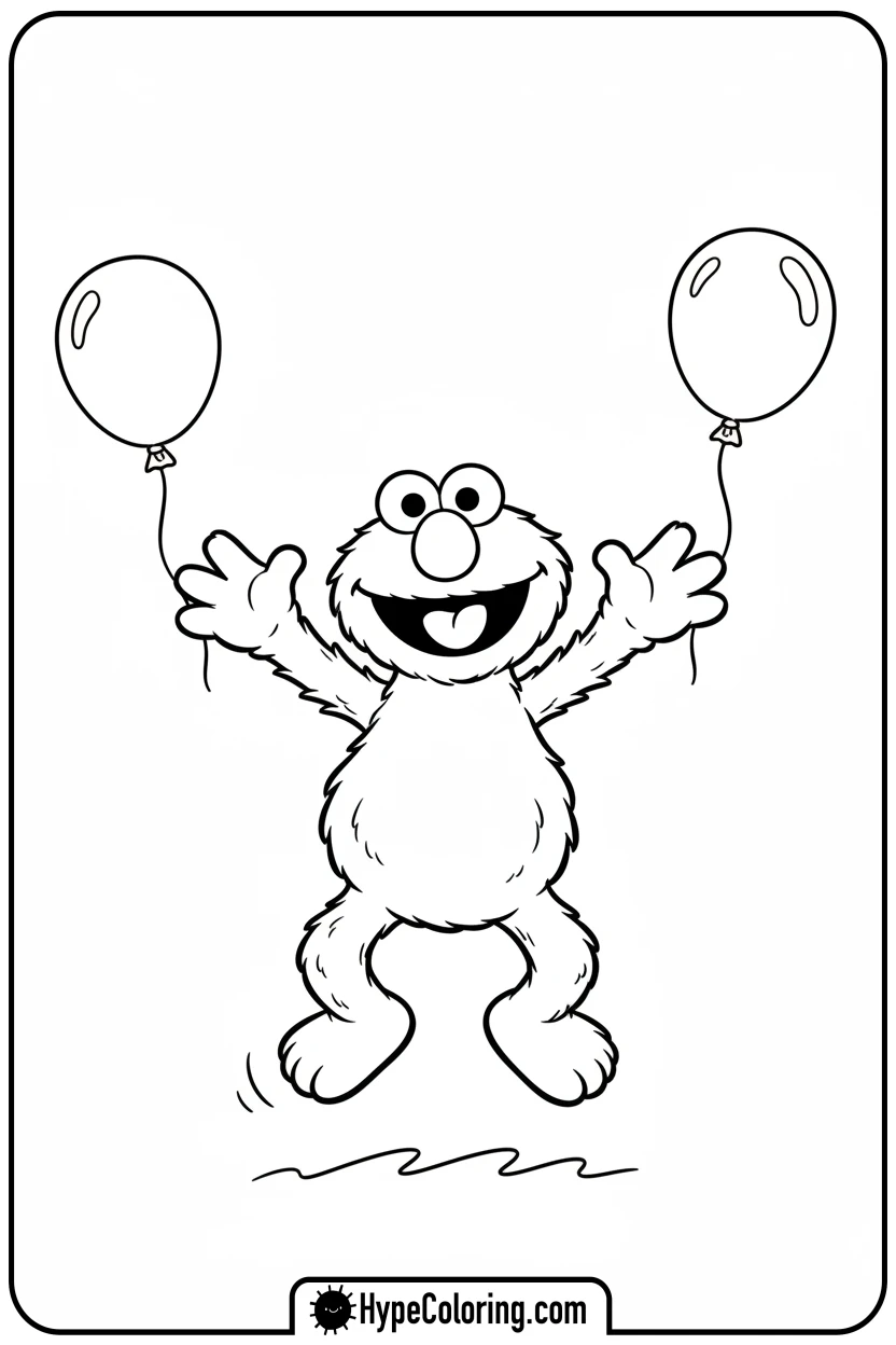 Click to download PDF elmo-jumping-with-balloons - sesame street coloring pages