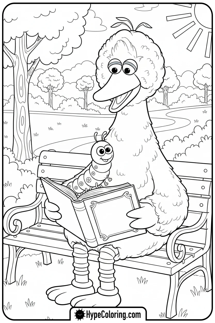 Click to download PDF big-bird-reading-to-caterpillar - sesame street coloring pages
