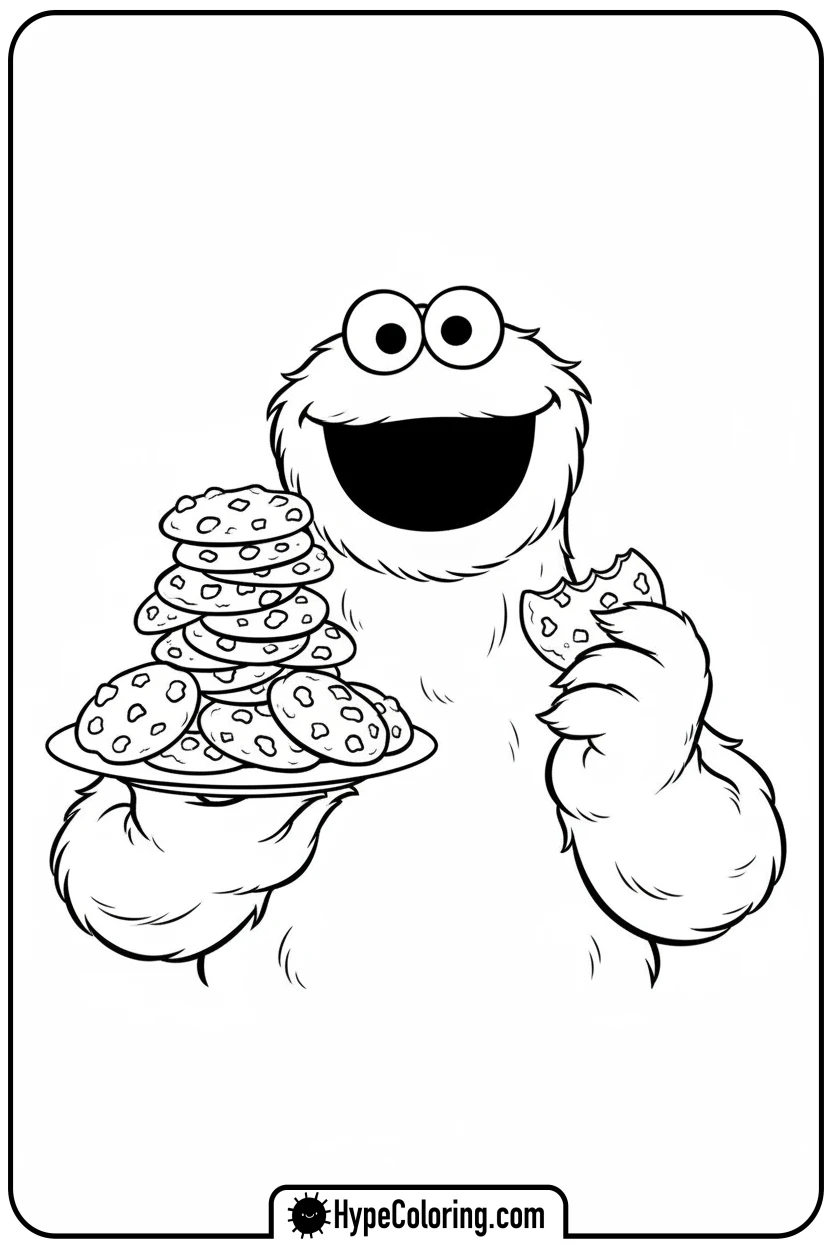Click to download PDF cookie-monster-with-many-cookies - sesame street coloring pages