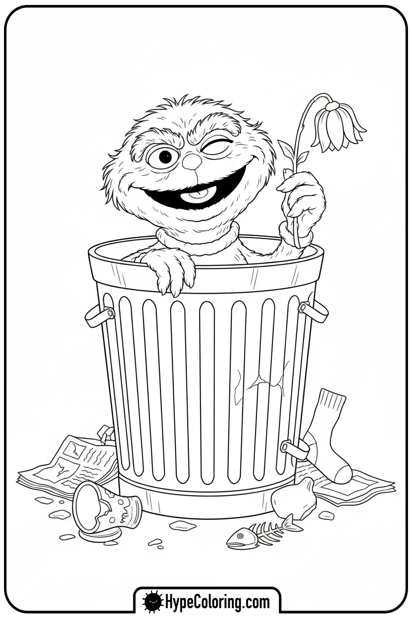 Click to download PDF oscar-peeking-from-trash-can - sesame street coloring pages