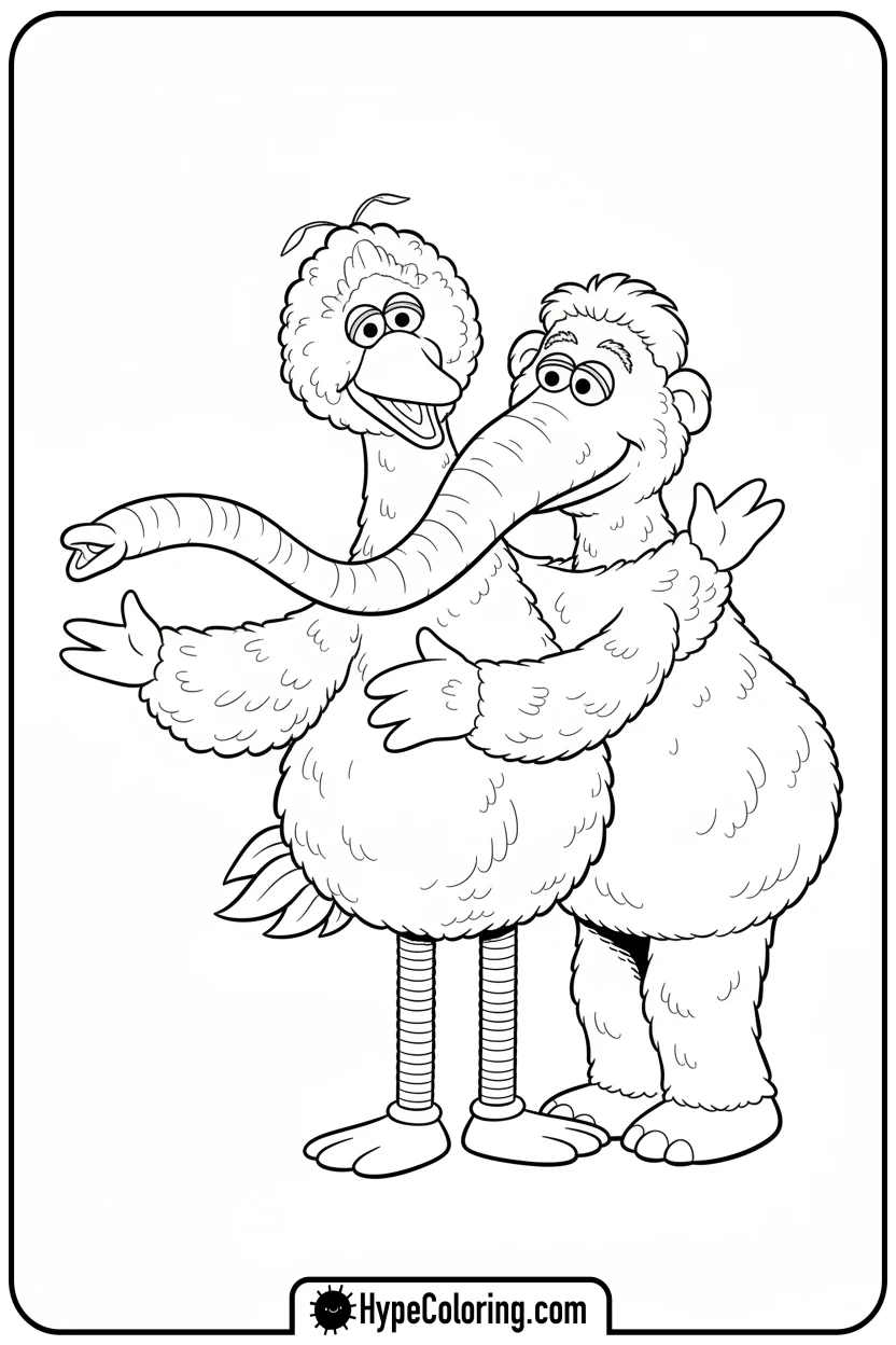 Click to download PDF big-bird-hugging-snuffy - sesame street coloring pages