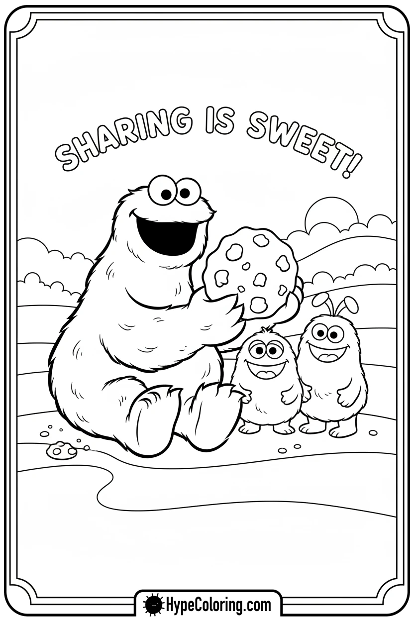 Click to download PDF cookie-monster-sharing-cookie - sesame street coloring pages