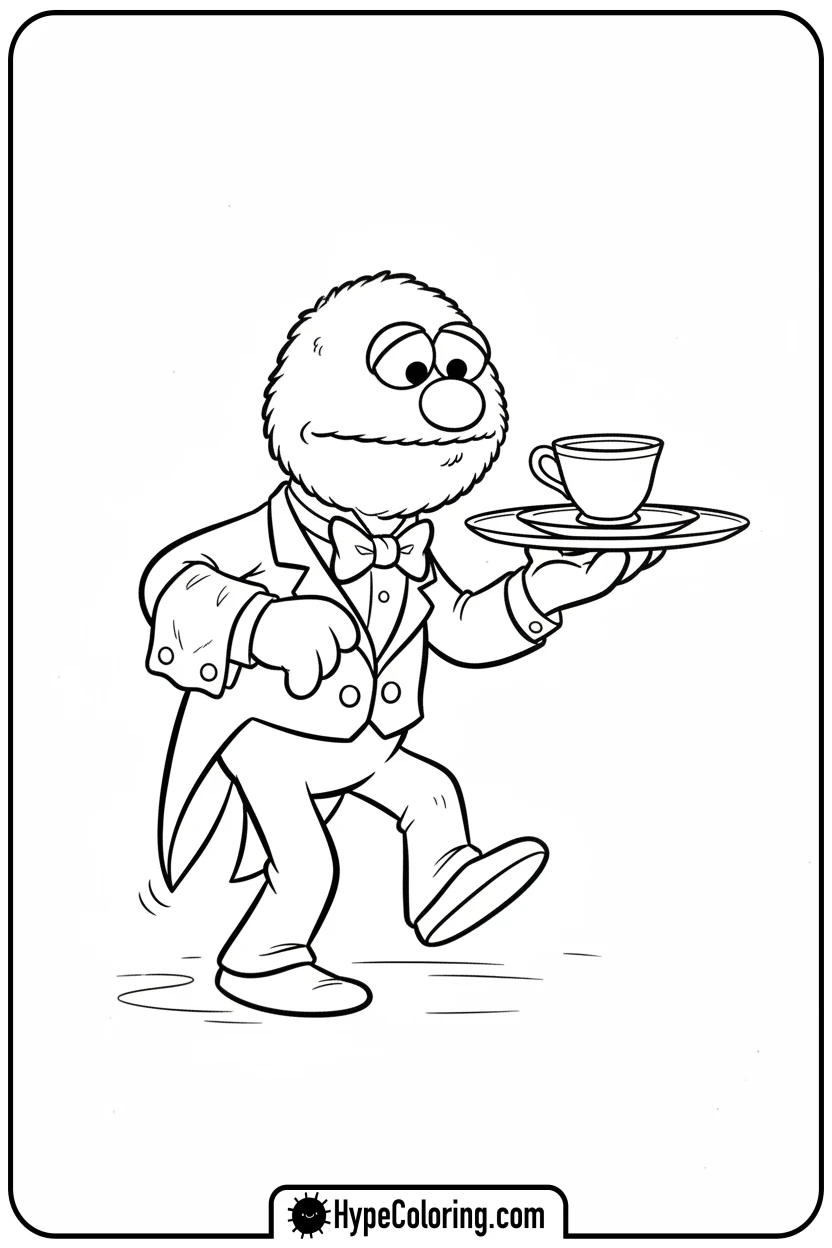 Click to download PDF grover-as-waiter - sesame street coloring pages