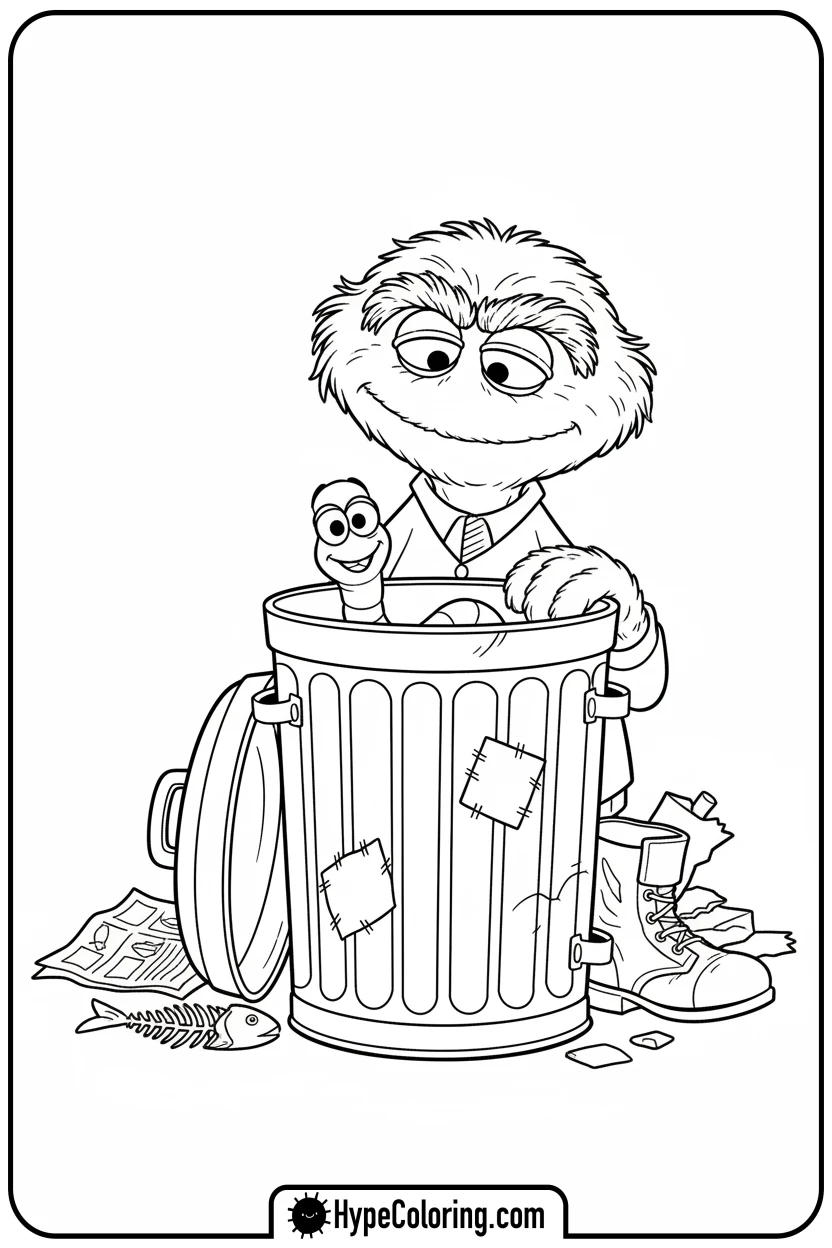 Click to download PDF oscar-with-pet-worm - sesame street coloring pages