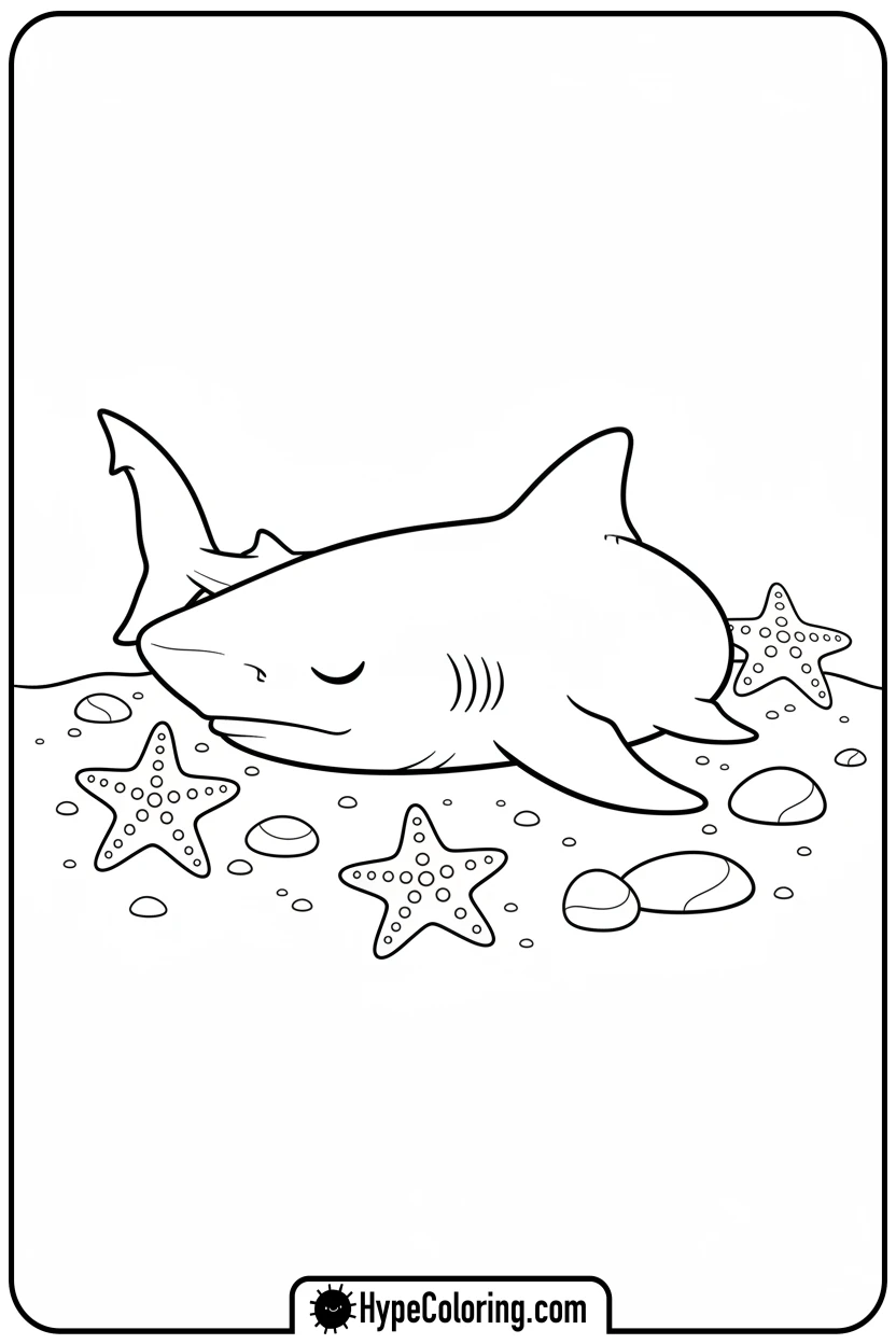 sleeping-nurse-shark-on-sand - shark coloring page