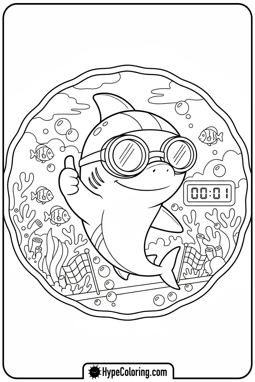 sporty-shark-ready-to-race - shark coloring page