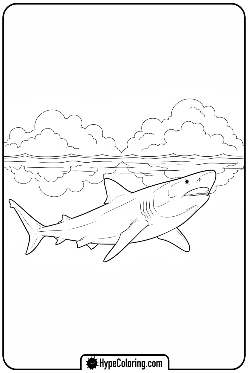 basking-shark-watching-clouds - shark coloring page
