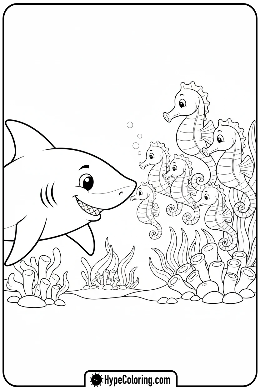 shark-helping-seahorse - shark coloring page