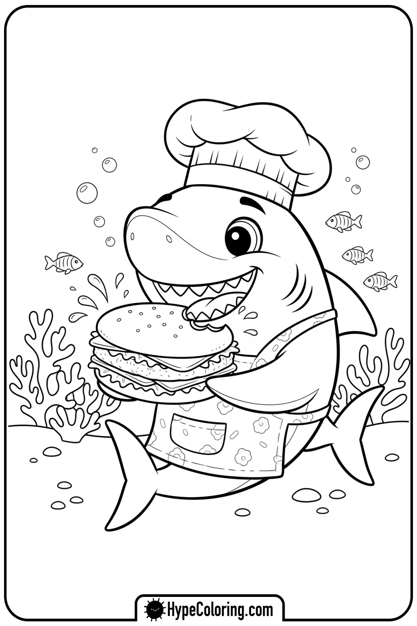 shark-eating-a-fish-sandwich - shark coloring page
