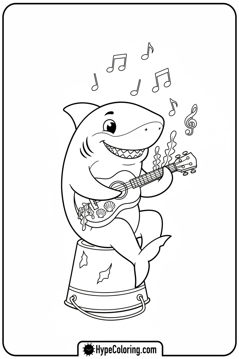 shark-playing-ukulele - shark coloring page