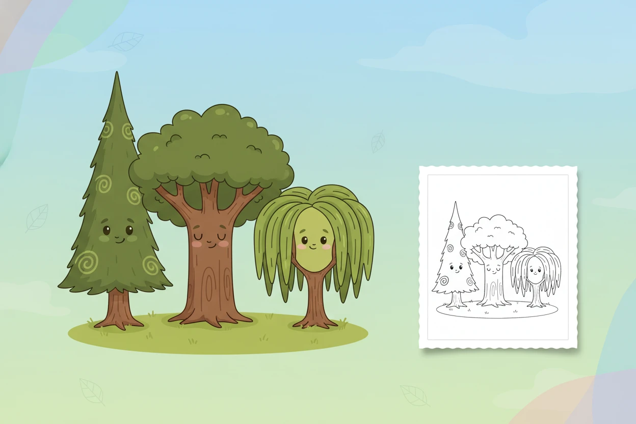 a-group-of-three-distinct - tree coloring pages