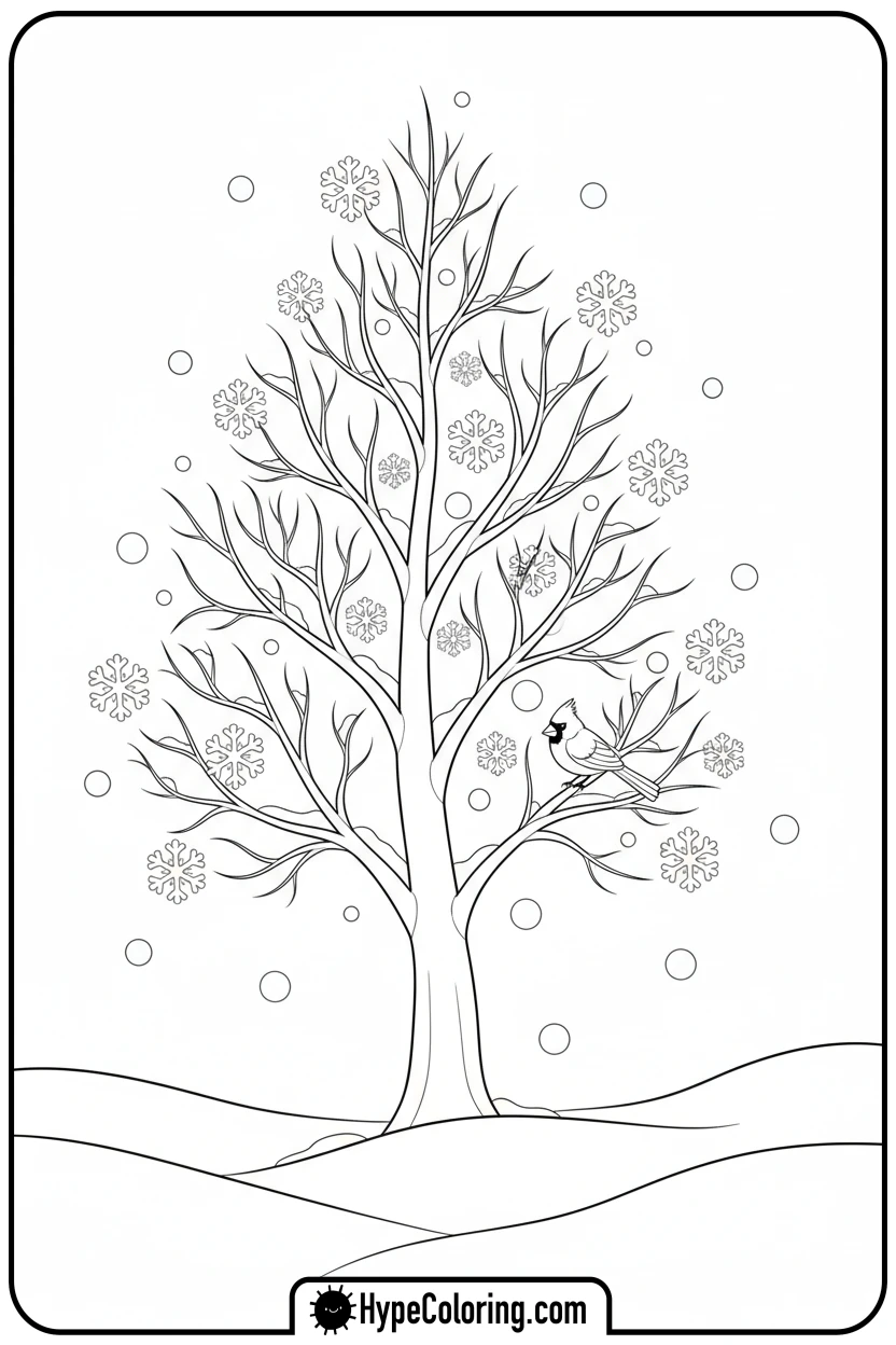 winter-tree-with-cardinal - tree coloring pages