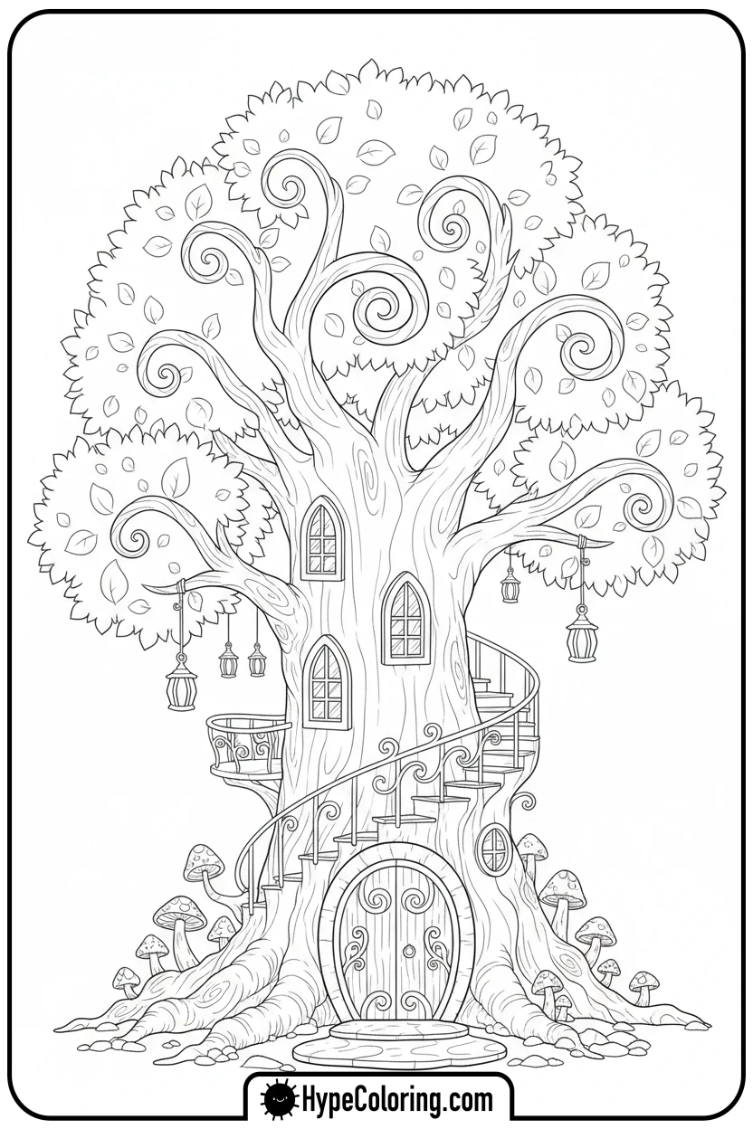 fairy-treehouse - tree coloring pages