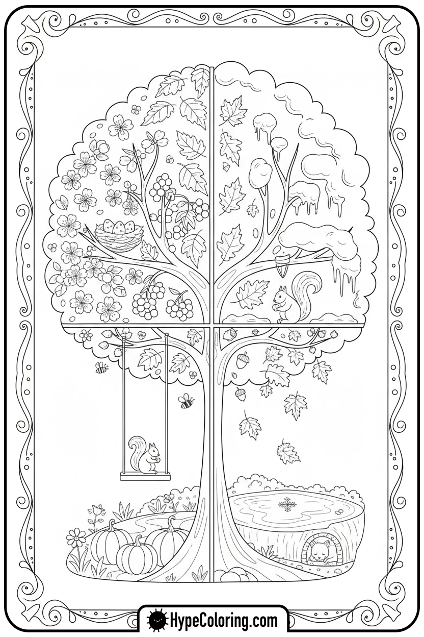 tree-of-four-seasons - tree coloring pages