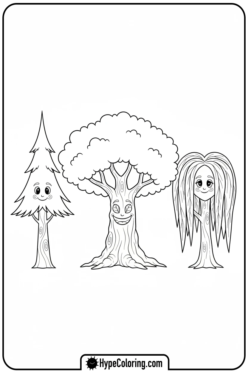 group-of-forest-trees - tree coloring pages