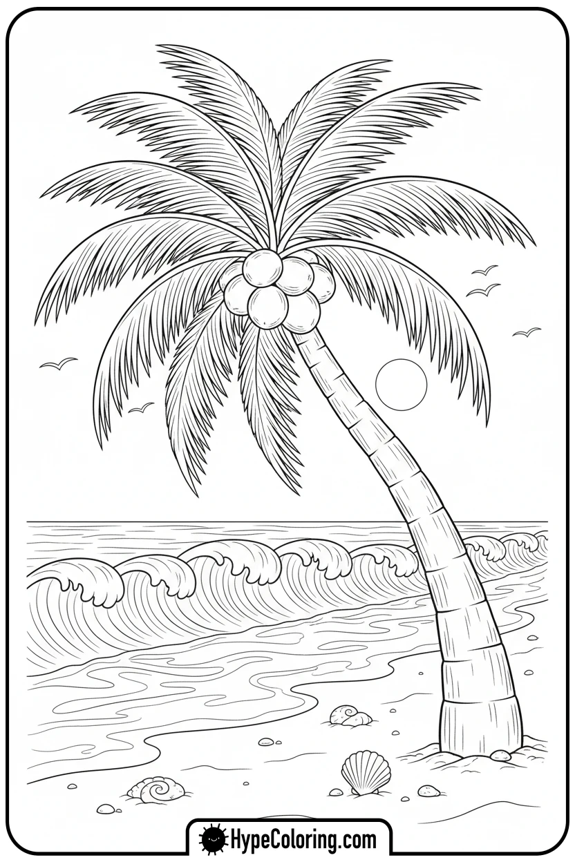 coconut-palm-tree-on-beach - tree coloring pages